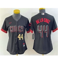 Women Cincinnati Reds 44 Elly De La Cruz Number Black 2023 City Connect Cool Base Stitched Baseball Jersey1