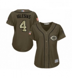 Womens Cincinnati Reds 4 Jose Iglesias Authentic Green Salute to Service Baseball Jersey 