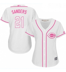 Womens Majestic Cincinnati Reds 21 Reggie Sanders Authentic White Fashion Cool Base MLB Jersey