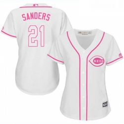 Womens Majestic Cincinnati Reds 21 Reggie Sanders Replica White Fashion Cool Base MLB Jersey