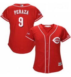 Womens Majestic Cincinnati Reds 9 Jose Peraza Replica Red Alternate Cool Base MLB Jersey 