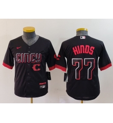 Youth Cincinnati Reds 77 Rece Hinds Black 2023 City Connect Stitched Baseball Jersey 6