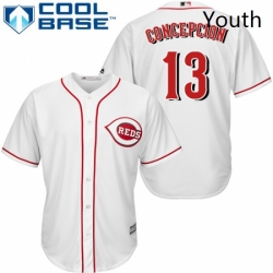 Youth Majestic Cincinnati Reds 13 Dave Concepcion Authentic White Home Cool Base MLB Jersey