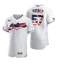 Men Cleveland Indians 57 Shane Bieber Men Nike White Fluttering USA Flag Limited Edition Flex Base MLB Jersey