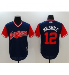 Men's Cleveland Indians #12 Francisco Lindor Mr. Smile Navy Players Weekend Team Jersey