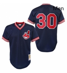 Mens Mitchell and Ness Cleveland Indians 30 Joe Carter Authentic Blue Throwback MLB Jersey