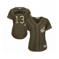 Womens Cleveland Indians 13 Hanley Ramirez Authentic Green Salute to Service Baseball Jersey 