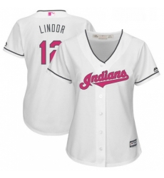 Womens Majestic Cleveland Indians 12 Francisco Lindor Authentic White Mothers Day Cool Base MLB Jersey