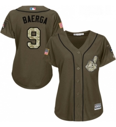 Womens Majestic Cleveland Indians 9 Carlos Baerga Replica Green Salute to Service MLB Jersey 