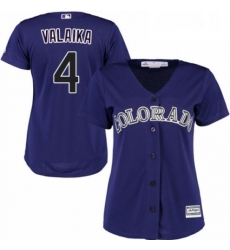 Womens Majestic Colorado Rockies 4 Pat Valaika Authentic Purple Alternate 1 Cool Base MLB Jersey 