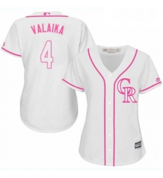 Womens Majestic Colorado Rockies 4 Pat Valaika Authentic White Fashion Cool Base MLB Jersey 