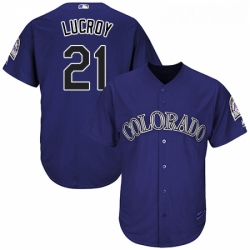 Youth Majestic Colorado Rockies 21 Jonathan Lucroy Replica Purple Alternate 1 Cool Base MLB Jersey 