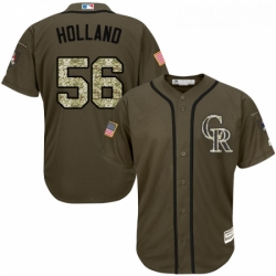 Youth Majestic Colorado Rockies 56 Greg Holland Replica Green Salute to Service MLB Jersey 