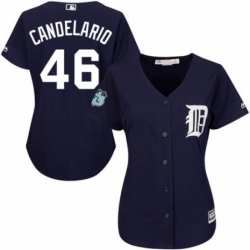 Womens Majestic Detroit Tigers 46 Jeimer Candelario Replica Navy Blue Alternate Cool Base MLB Jersey 