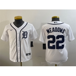 Youth Detroit Tigers 22 Parker Meadows White Cool Base Stitched Baseball Jersey