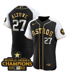 Men Houston Astros 27 Jose Altuve 2023 Black Gold Alternate Flex Base Stitched Baseball Jersey