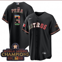 Men Houston Astros 3 Jeremy Pena 2022 Black World Serise Champions Patch Cool Base Jersey