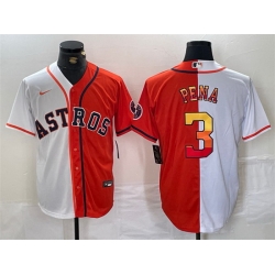 Men Houston Astros 3 Jeremy Pena White Orange Split With Patch Cool Base Stitched Baseball Jersey