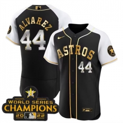 Men Houston Astros 44 Yordan Alvarez 2023 Black Gold Alternate Flex Base Stitched Baseball Jersey