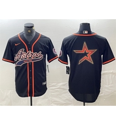 Men Houston Astros Black Team Big Logo With Patch Cool Base Stitched Baseball Jersey 2