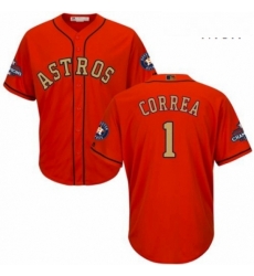 Mens Majestic Houston Astros 1 Carlos Correa Replica Orange Alternate 2018 Gold Program Cool Base MLB Jersey