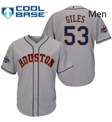 Mens Majestic Houston Astros 53 Ken Giles Replica Grey Road 2017 World Series Champions Cool Base MLB Jersey 