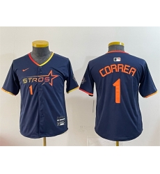 Youth Houston Astros 1 Carlos Correa Navy 2025 City Connect Limited Stitched Baseball Jersey