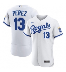 Men Kansas City Royals 13 Salvador Perez White Flex Base Stitched Jersey