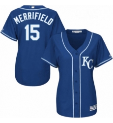 Womens Majestic Kansas City Royals 15 Whit Merrifield Authentic Blue Alternate 2 Cool Base MLB Jersey 