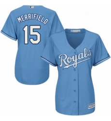 Womens Majestic Kansas City Royals 15 Whit Merrifield Authentic Light Blue Alternate 1 Cool Base MLB Jersey 