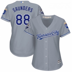 Womens Majestic Kansas City Royals 88 Michael Saunders Replica Grey Road Cool Base MLB Jersey 