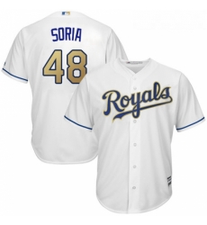 Youth Majestic Kansas City Royals 48 Joakim Soria Authentic White Home Cool Base MLB Jersey