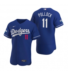 Men Los Angeles Dodgers 11 A J  Pollock Royal 2020 World Series Champions Flex Base Jersey