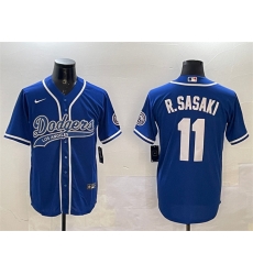 Men Los Angeles Dodgers 11 Roki Sasaki Royal With Patch Cool Base Stitched Baseball Jersey