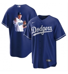 Men Los Angeles Dodgers 17 Shohei Ohtani Blue Big Logo Cool Base Stitched Jersey