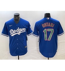 Men Los Angeles Dodgers 17 Shohei Ohtani Blue Green Cool Base Stitched Baseball Jersey