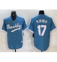 Men Los Angeles Dodgers 17 Shohei Ohtani Light Blue Throwback Cool Base Stitched Baseball Jersey