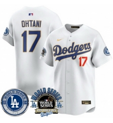 Men Los Angeles Dodgers 17 Shohei Ohtani White 2024 World Series Patch Vapor Premier Limited Stitched Baseball Jersey