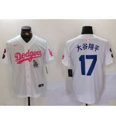 Men Los Angeles Dodgers 17  Shohei Ohtani White Pink Vin  26 Kobe Patch Stitched Baseball Jersey  3