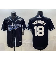 Men Los Angeles Dodgers 18 Yoshinobu Yamamoto Black 2025 World Series Cool Base Stitched Baseball Jersey
