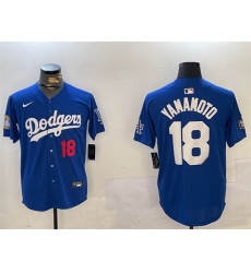 Men Los Angeles Dodgers 18 Yoshinobu Yamamoto Royal 2024 World Series Patch Alternate Limited Stitched Baseball Jersey