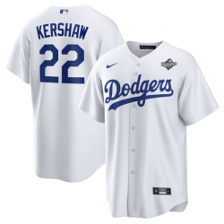 Men Los Angeles Dodgers 22 Clayton Kershaw White 2025 World Series Home Cool Base Stitched Baseball Jersey