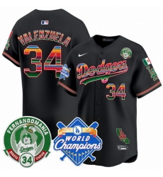 Men Los Angeles Dodgers 34 Fernando Valenzuela Black Mexico Fernando Valenzuela  26 2024 World Champions Patch Vapor Premier Limited Stitched Baseball Jers