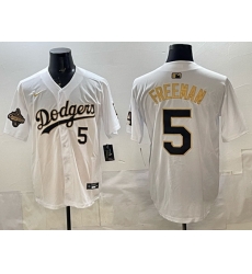 Men Los Angeles Dodgers 5 Freddie Freeman White Gold 2025 World Series Champions Patch Limited Stitched Baseball Jersey Men Los Angeles Dodgers 5 Freddie Freeman White Gold 2025 World Series Champions Patch Limited Stitched Baseball Jersey
