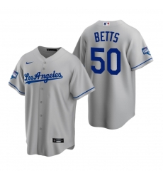 Men Los Angeles Dodgers 50 Mookie Betts Gray 2020 World Series Champions Road Replica Jersey