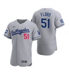 Men Los Angeles Dodgers 51 Dylan Floro Gray 2020 World Series Champions Flex Base Jersey