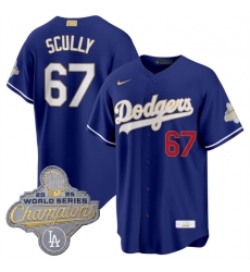 Men Los Angeles Dodgers  67 Vin Scully Royal 2026 Alternate Gold Collection Stadium Stitched Baseball Jersey