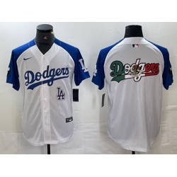 Men Los Angeles Dodgers Big Logo White Blue Vin Patch Cool Base Stitched Baseball Jersey 2