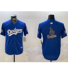 Men Los Angeles Dodgers Blank Blue 2024 World Series With No  34 Patch Home Limited Stitched Baseball Jersey  6