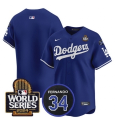 Men Los Angeles Dodgers Blank Royal 2024 World Series With Fernando Memorial Patch Limited Stitched Baseball Jersey